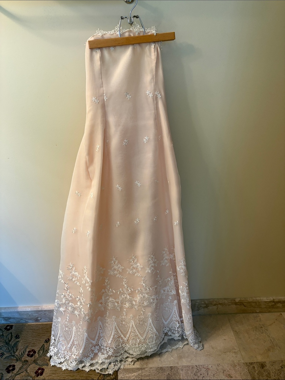 Ivory Blush Lace Hem Bridal Strapless Gown